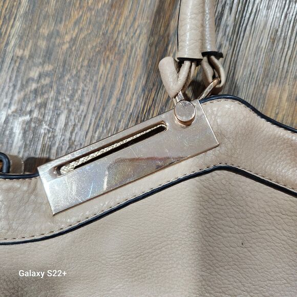 Black Rivet Taupe Leather Purse Normcore Everyday Carryall Classic Neutral - Picture 4 of 15